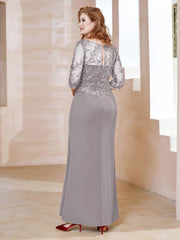 Robe Longueur au Sol à Encolure Carrée avec Paillettes Argent