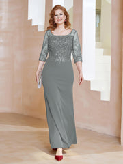 Robe Longueur au Sol à Encolure Carrée avec Paillettes Gris Acier
