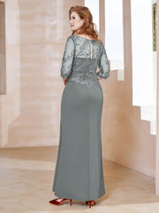 Robe Longueur au Sol à Encolure Carrée avec Paillettes Gris Acier Grande Taille