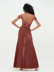 Hors de l'Epaule Robes Longues en Velours avec Fente terracotta Grande Taille