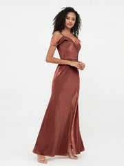 Hors de l'Epaule Robes Longues en Velours avec Fente terracotta Grande Taille