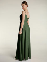 Spaghetti Bretelles Mousseline Robes Avec Col En Cœur Olive Verte Grande Taille