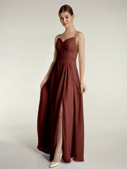 Spaghetti Bretelles Mousseline Robes Avec Col En Cœur terracotta Grande Taille