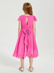 Robes de Demoiselle d'Honneur Junior en Mousseline à Longueur de Mollet Azalée