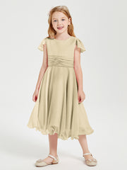 Robes de Demoiselle d'Honneur Junior en Mousseline à Longueur de Mollet Champagne