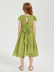 Robes de Demoiselle d'Honneur Junior en Mousseline à Longueur de Mollet Trèfle