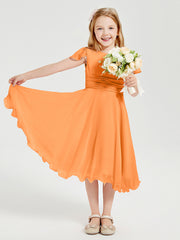 Robes de Demoiselle d'Honneur Junior en Mousseline à Longueur de Mollet Orange