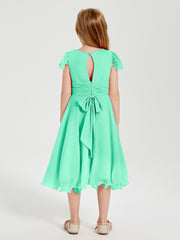 Robes de Demoiselle d'Honneur Junior en Mousseline à Longueur de Mollet Turquoise