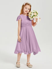 Robes de Demoiselle d'Honneur Junior en Mousseline à Longueur de Mollet Glycine