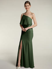 Une Épaule Sirène Robes Avec Fente Olive Verte Grande Taille