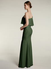 Une Épaule Sirène Robes Avec Fente Olive Verte Grande Taille
