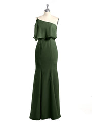 Une Épaule Sirène Robes Avec Fente Olive Verte Grande Taille