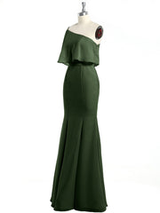 Une Épaule Sirène Robes Avec Fente Olive Verte Grande Taille