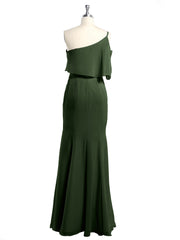 Une Épaule Sirène Robes Avec Fente Olive Verte Grande Taille