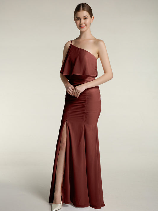Une Épaule Sirène Robes Avec Fente terracotta