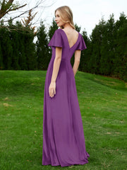 Robe en Velours à Col en V et Manches Flottantes avec Fente Raisin Grande Taille