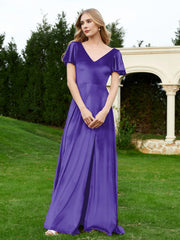Robe en Velours à Col en V et Manches Flottantes avec Fente Régence Grande Taille