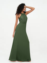 Licou Top en dentelle Robes à Dos Ouvert en Mousseline Olive Verte Grande Taille