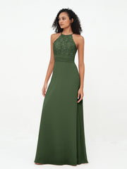 Licou Top en dentelle Robes à Dos Ouvert en Mousseline Olive Verte Grande Taille