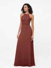 Licou Top en dentelle Robes à Dos Ouvert en Mousseline terracotta Grande Taille