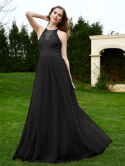 Robe en Dentelle à Col Licou Sans Manches Longueur au Sol Noir Grande Taille