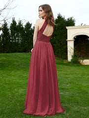 Robe en Dentelle à Col Licou Sans Manches Longueur au Sol Cannelle Rose Grande Taille