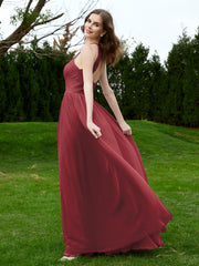 Robe en Dentelle à Col Licou Sans Manches Longueur au Sol Cannelle Rose Grande Taille