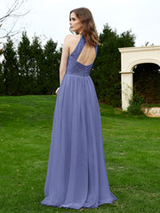 Robe en Dentelle à Col Licou Sans Manches Longueur au Sol Pervenche Grande Taille
