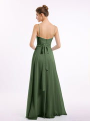 Spaghetti Bretelle Col En Cœur Mousseline Robe Olive Verte Grande Taille
