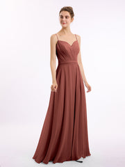 Spaghetti Bretelle Col En Cœur Mousseline Robe terracotta Grande Taille