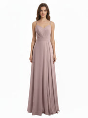 Spaghetti Bretelle Col En Cœur Mousseline Robe Vintage Mauve