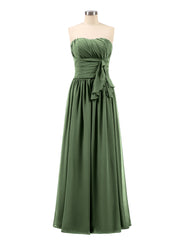 Robe Demoiselle d'honneur Longue Sans Bretelles Mousseline Olive Verte