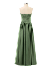 Robe Demoiselle d'honneur Longue Sans Bretelles Mousseline Olive Verte Grande Taille