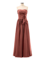 Robe Demoiselle d'honneur Longue Sans Bretelles Mousseline terracotta