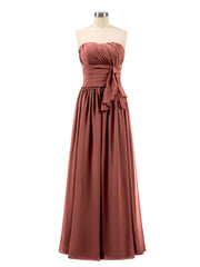 Robe Demoiselle d'honneur Longue Sans Bretelles Mousseline terracotta Grande Taille