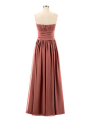 Robe Demoiselle d'honneur Longue Sans Bretelles Mousseline terracotta