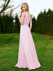Robe en Dentelle Sans Manches à Une Épaule avec Ceinture Rose Pâle Grande Taille