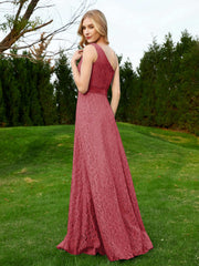Robe en Dentelle Sans Manches à Une Épaule avec Ceinture Bordeaux Grande Taille