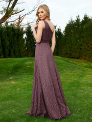 Robe en Dentelle Sans Manches à Une Épaule avec Ceinture Cabernet Grande Taille