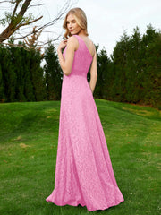 Robe en Dentelle Sans Manches à Une Épaule avec Ceinture Rose Bonbon Grande Taille