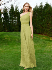 Robe en Dentelle Sans Manches à Une Épaule avec Ceinture Trèfle