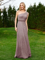 Robe en Dentelle Sans Manches à Une Épaule avec Ceinture Dusk Grande Taille