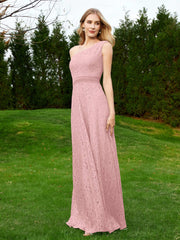 Robe en Dentelle Sans Manches à Une Épaule avec Ceinture Rose Poudré Grande Taille