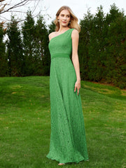 Robe en Dentelle Sans Manches à Une Épaule avec Ceinture Vert Grande Taille