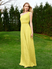 Robe en Dentelle Sans Manches à Une Épaule avec Ceinture Citron Grande Taille