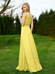 Robe en Dentelle Sans Manches à Une Épaule avec Ceinture Citron Grande Taille