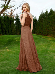 Robe en Dentelle Sans Manches à Une Épaule avec Ceinture Terracotta Grande Taille
