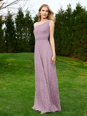 Robe en Dentelle Sans Manches à Une Épaule avec Ceinture Vintage Mauve