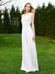 Robe en Dentelle Sans Manches à Une Épaule avec Ceinture Blanc
