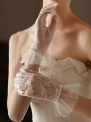Gants de mariage en dentelle et tulle, longueur jusqu'au poignet